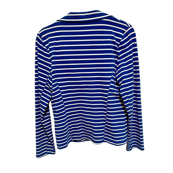 Andree By Unit Blazer Striped Knit Nautical Blue White Womens Medium - Picture 2 of 9